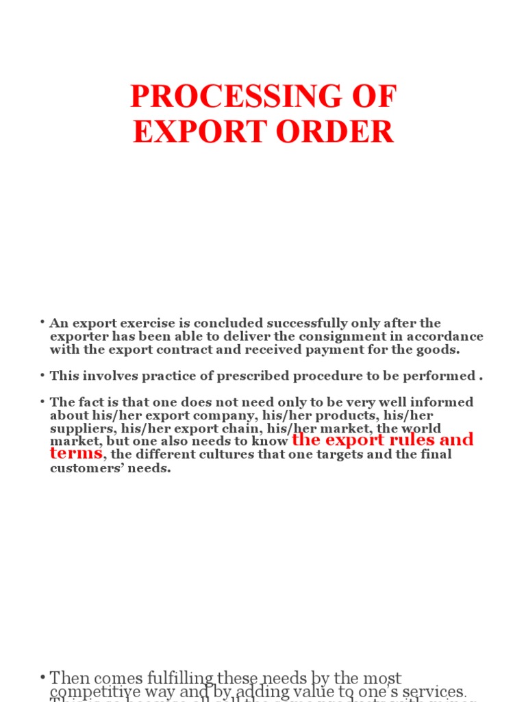 Export Order Processing Steps | PDF | Receipt | Cargo