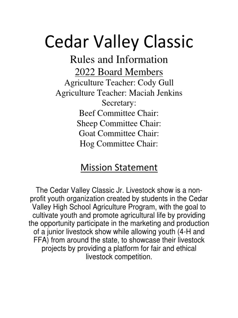 Cedar Valley Classic Rules and Info PDF