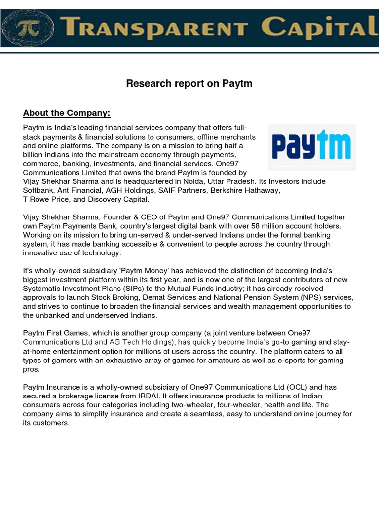 research report on paytm