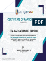 Certificate for ERA MAE SABURNIDO BARRIOS for Post Webinar Evaluation Sur...