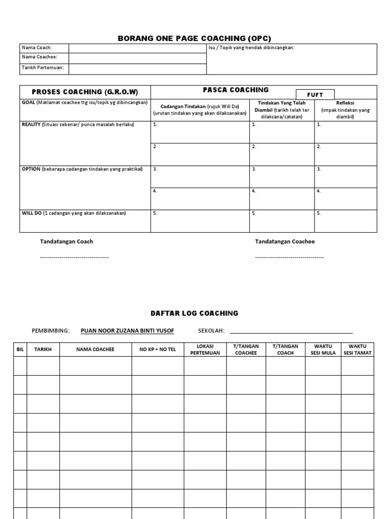 Borang One Page Coaching (OPC) | PDF