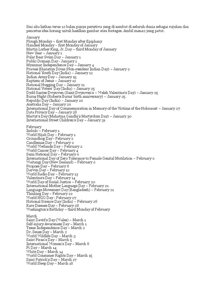 A Comprehensive List of Major Events, Holidays, and Observances Around