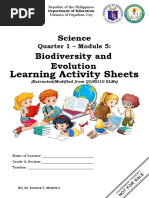 Biodiversity and Evolution: Learning Activity Sheets