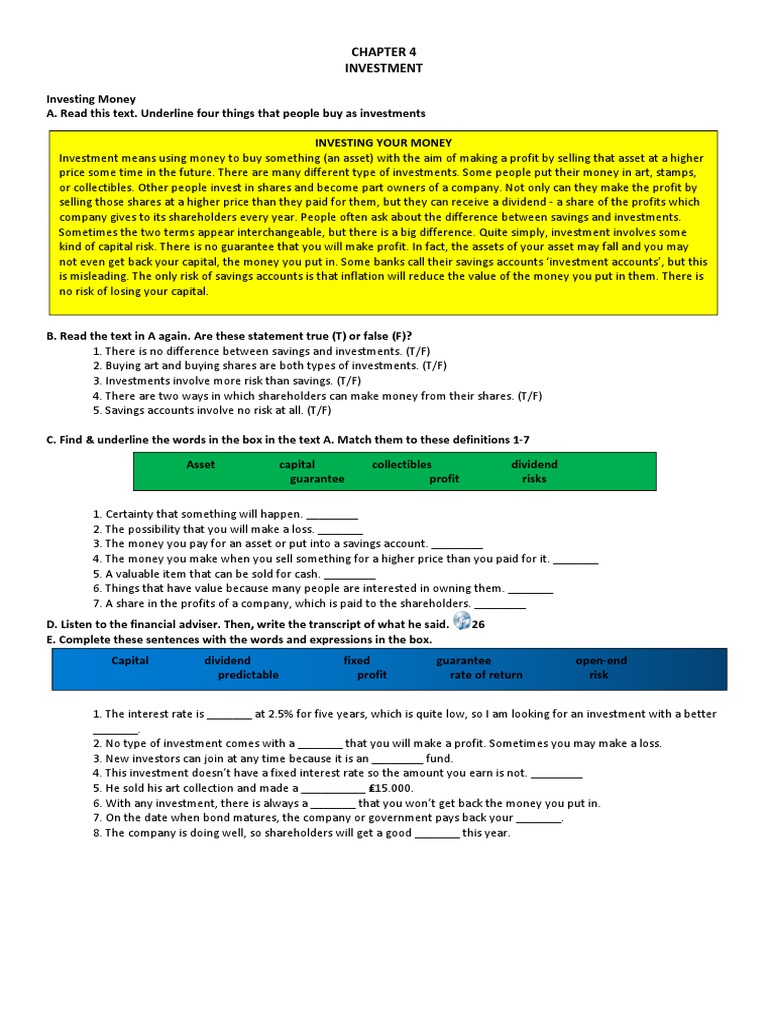 Chapter 4 Investment PDF Investing Diversification (Finance)