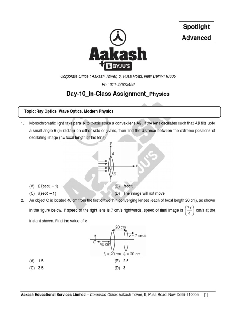 Spotlight - Advanced - Day-10 - In-Class Assignment - Physics - (Only ...