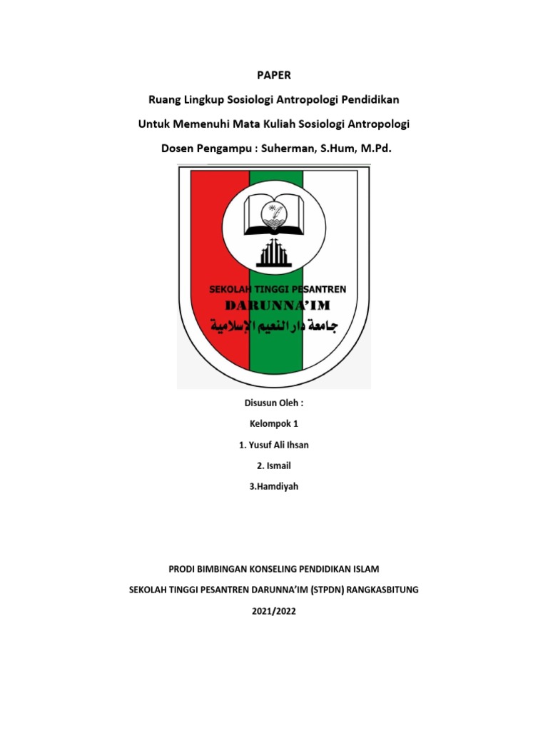 Paper tentang ruang lingkup sosiologi antropologi pendidikan word fixx