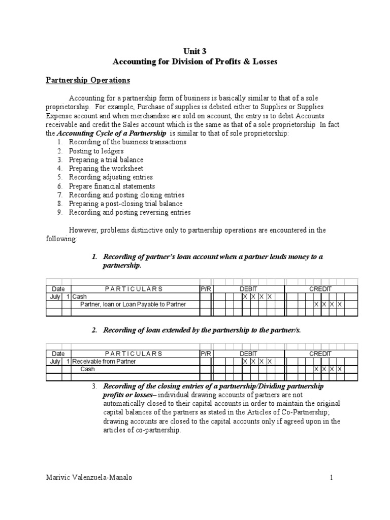 Partnership Profit & Loss Accounting Guide | PDF | Debits And Credits ...