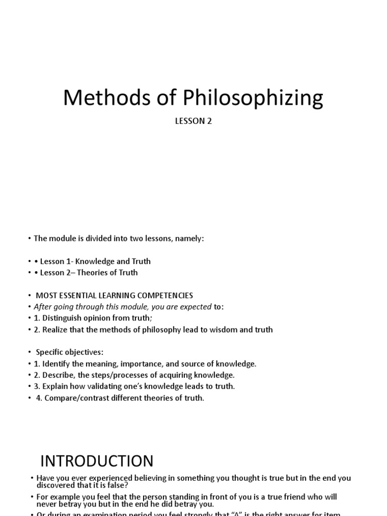 Methods of Philosophizing Lesson 2 PDF Knowledge Epistemology