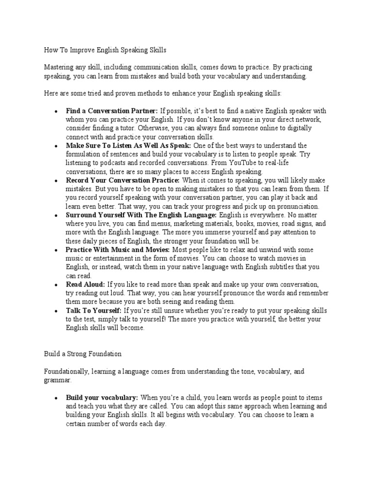 Enhance Your English Speaking Skills | PDF | English Language | Vocabulary