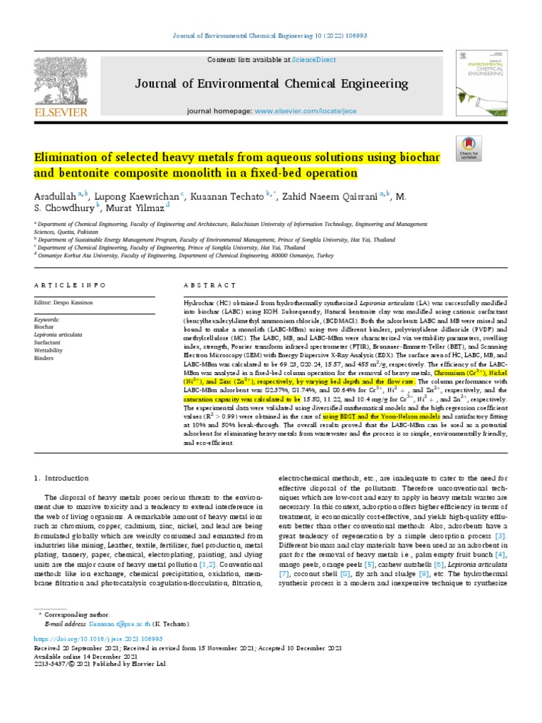 2elimination of Selected Heavy Metals From Aqueous Solutions Using ...