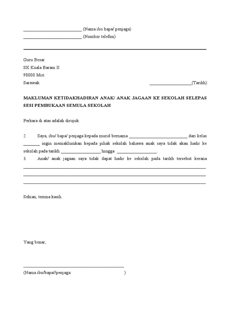 Surat Makluman Tidak Hadir | PDF