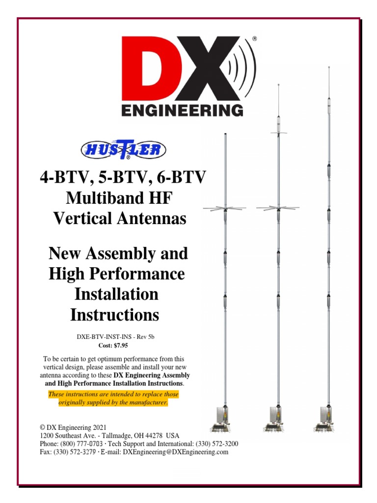 Hustler 4BTV, 5BTV, 6BTV Multiband HF Vertical Antennas PDF