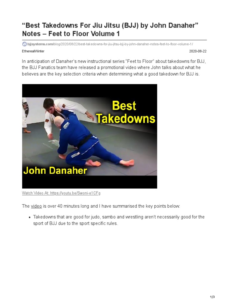 Best Takedowns For Jiu Jitsu BJJ by John Danaher Notes Feet To Floor