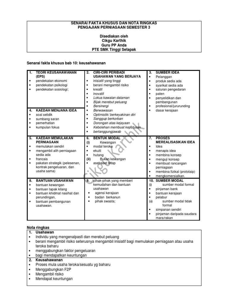 Fakta Khusus Dan Nota Ringkas PP Semester 3 | PDF
