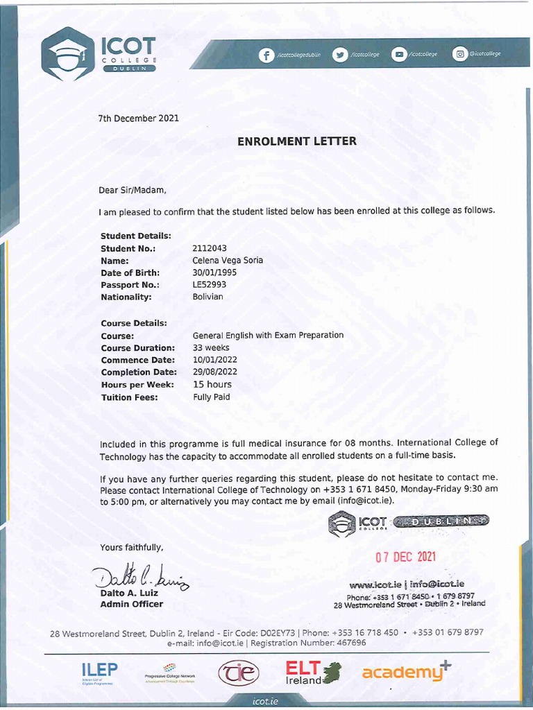 Enrolment Letter | PDF