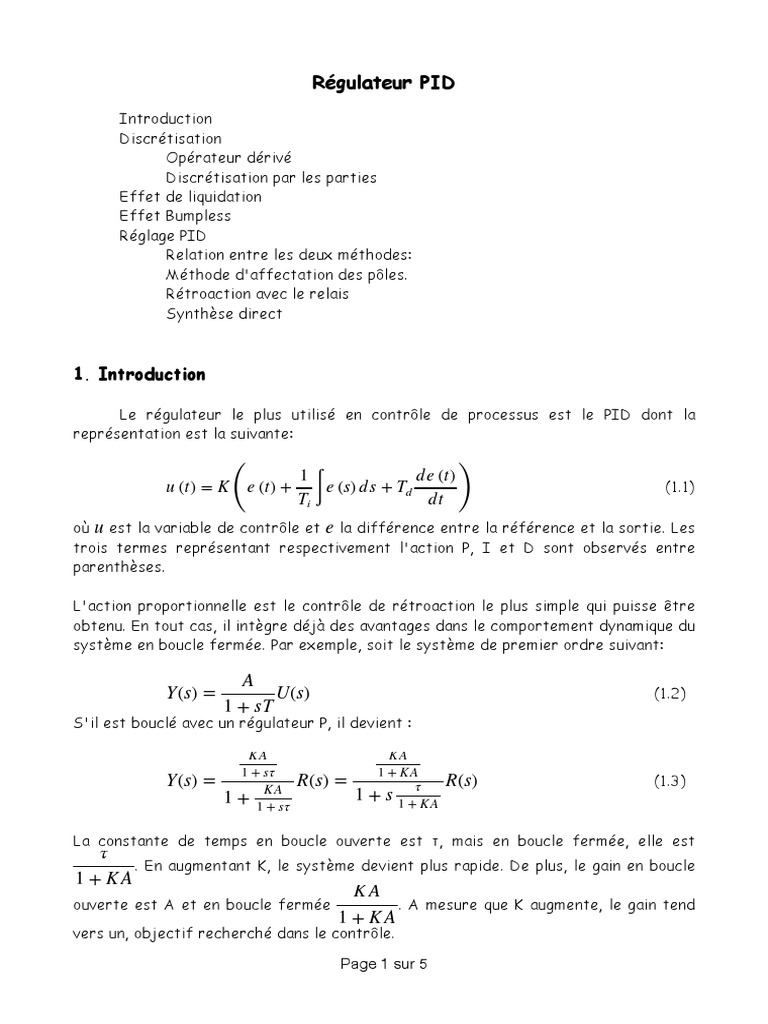 Régulateur PID : Concepts et Méthodes | PDF | Intégral | Cybernétique