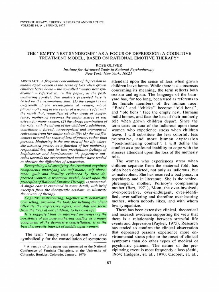 1 - The Empty Nest Syndrome As A Focus of Depression A Cognitive ...