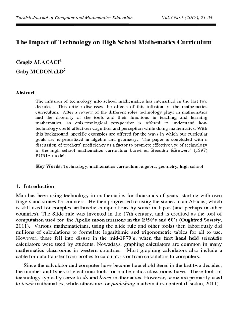 Technology's Role in High School Math | PDF | Teaching Mathematics ...