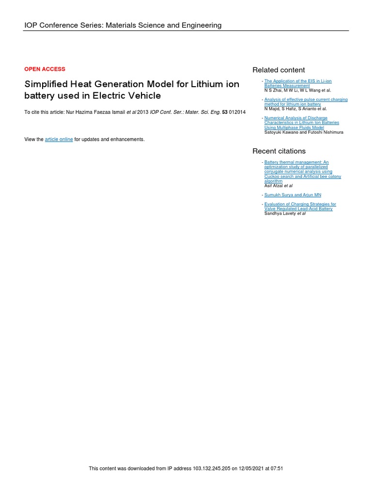 Heat Model for EV Lithium-Ion Battery | PDF | Lithium Ion Battery ...