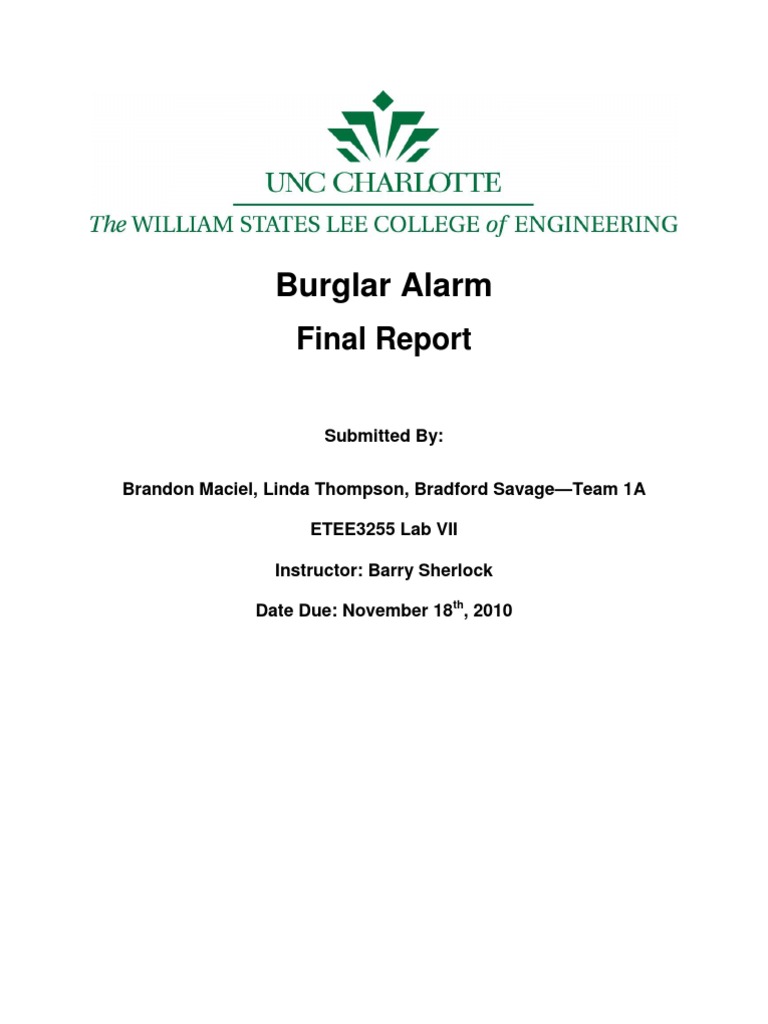 Burglar AlarmFinal Report[1] Security Alarm Analog To Digital