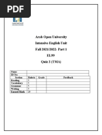 Arab Open University Intensive English Unit Fall 2021/2022-Part 1 EL99 Quiz 2 (TMA)