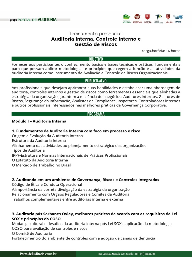 Auditoria Interna e Gestão de Riscos | PDF | Auditoria interna ...