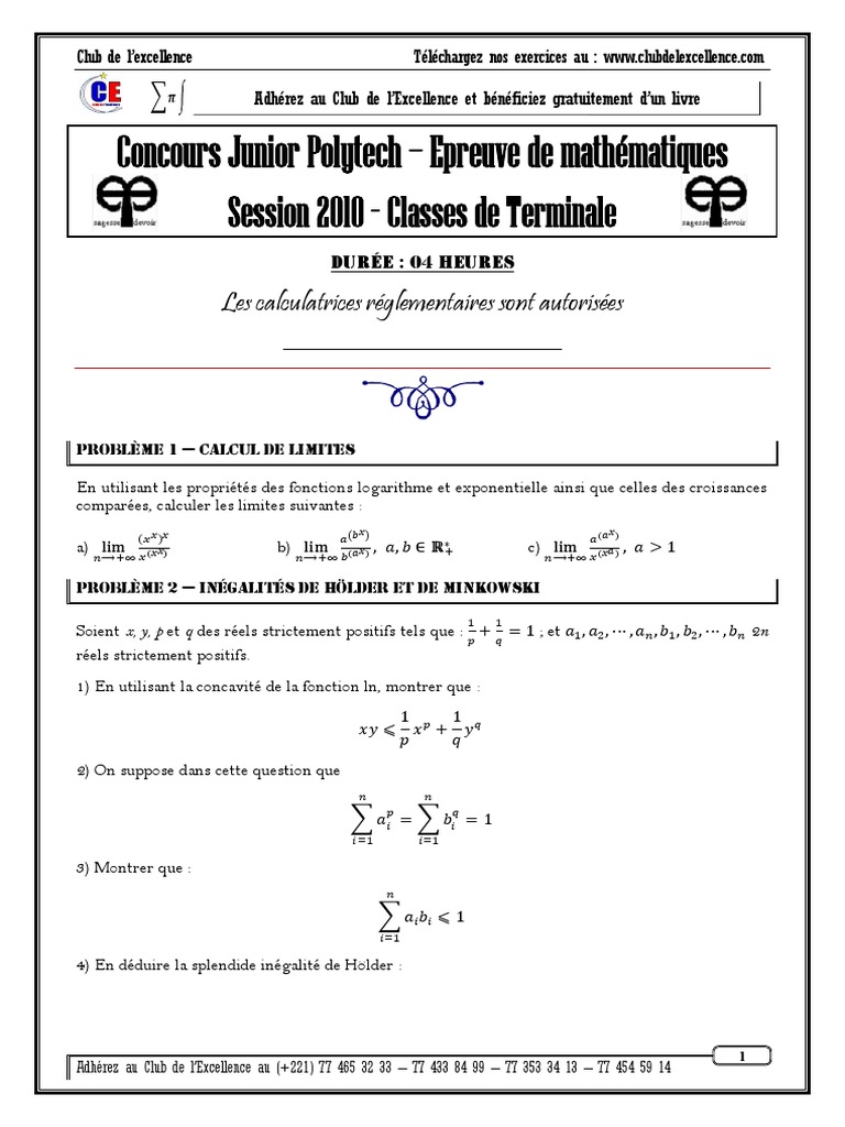 Épreuves Mathématiques Concours Polytech | PDF | Intégral | Nombre complexe
