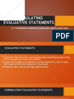 Formulating Evaluative Statements: LC: Formulates Evaluative Statements About A Text Read