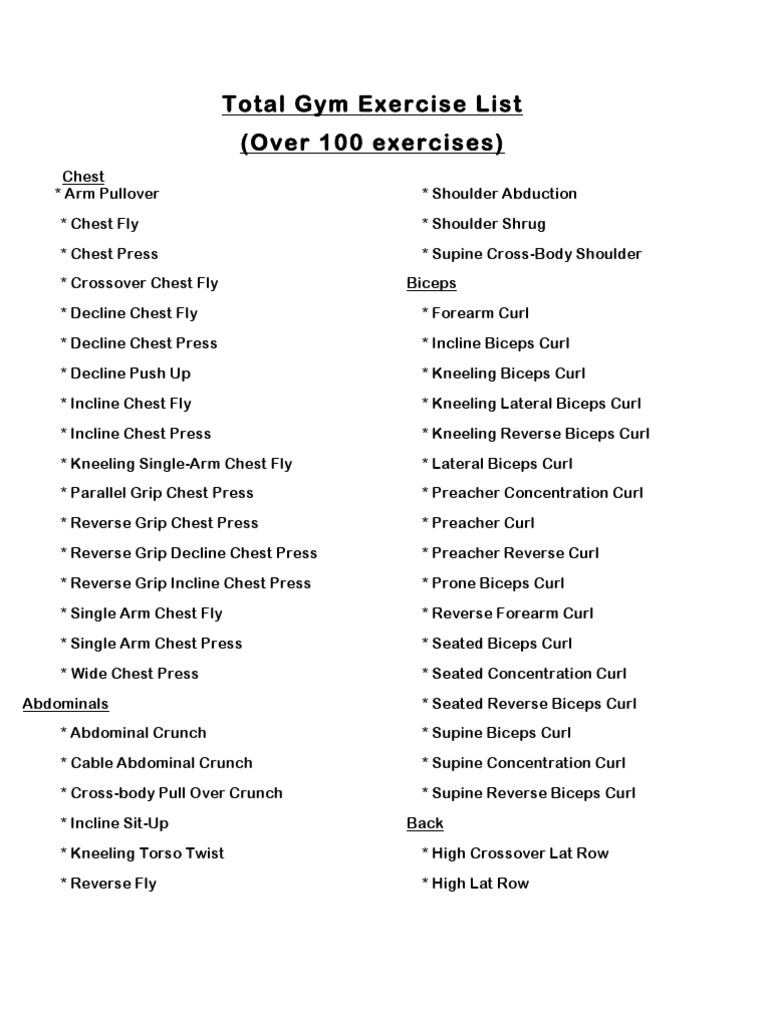 Total Gym Exercise List Anatomical Terms Of Motion Weight Training