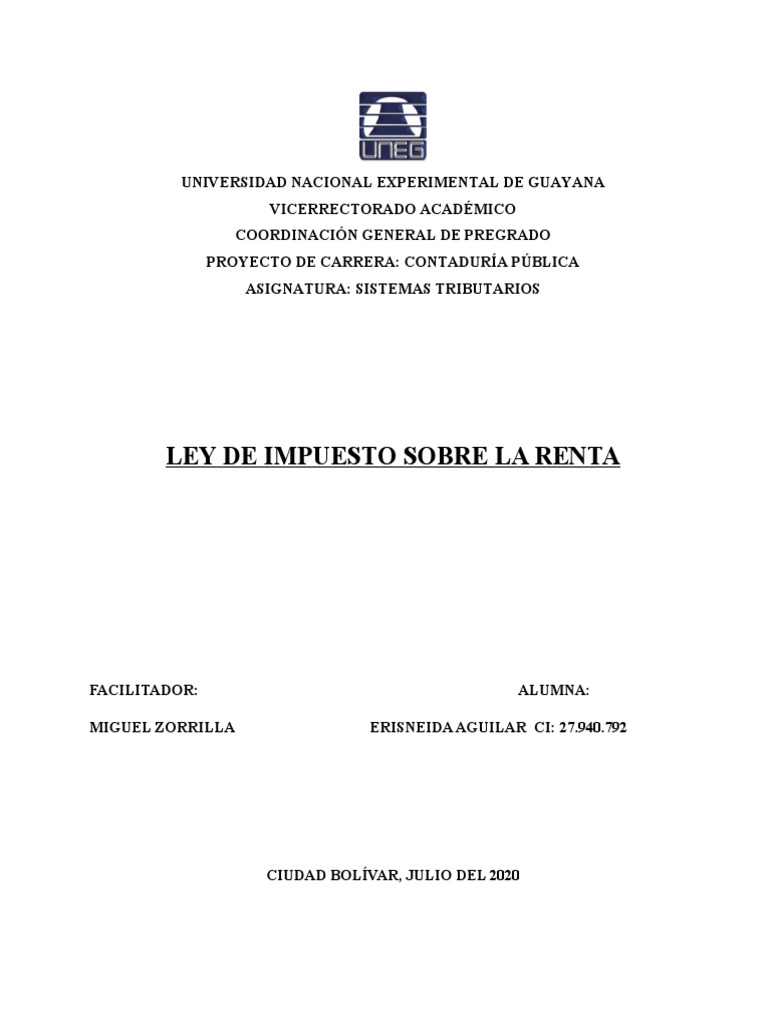 Ley de Impuesto sobre la Renta en Venezuela | PDF | Impuestos ...