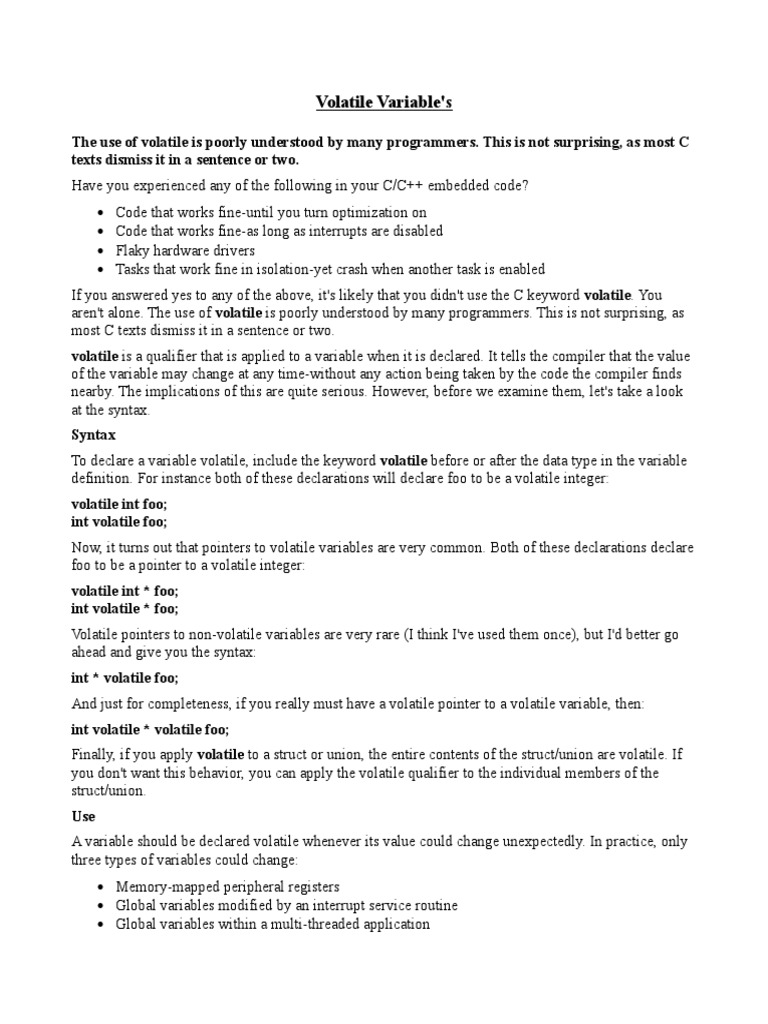 Volatile Variable's PDF Pointer Programming) Integer
