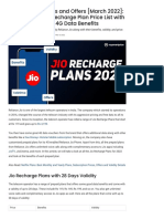 Jio Recharge Plans and Offers (March 2022) : Jio New Prepaid Recharge Plan Price List With Talktime, Validity, 4G Data Benefits
