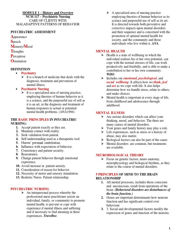 NCM 117: Principles of Psychiatric Nursing | PDF | Mental Disorder ...