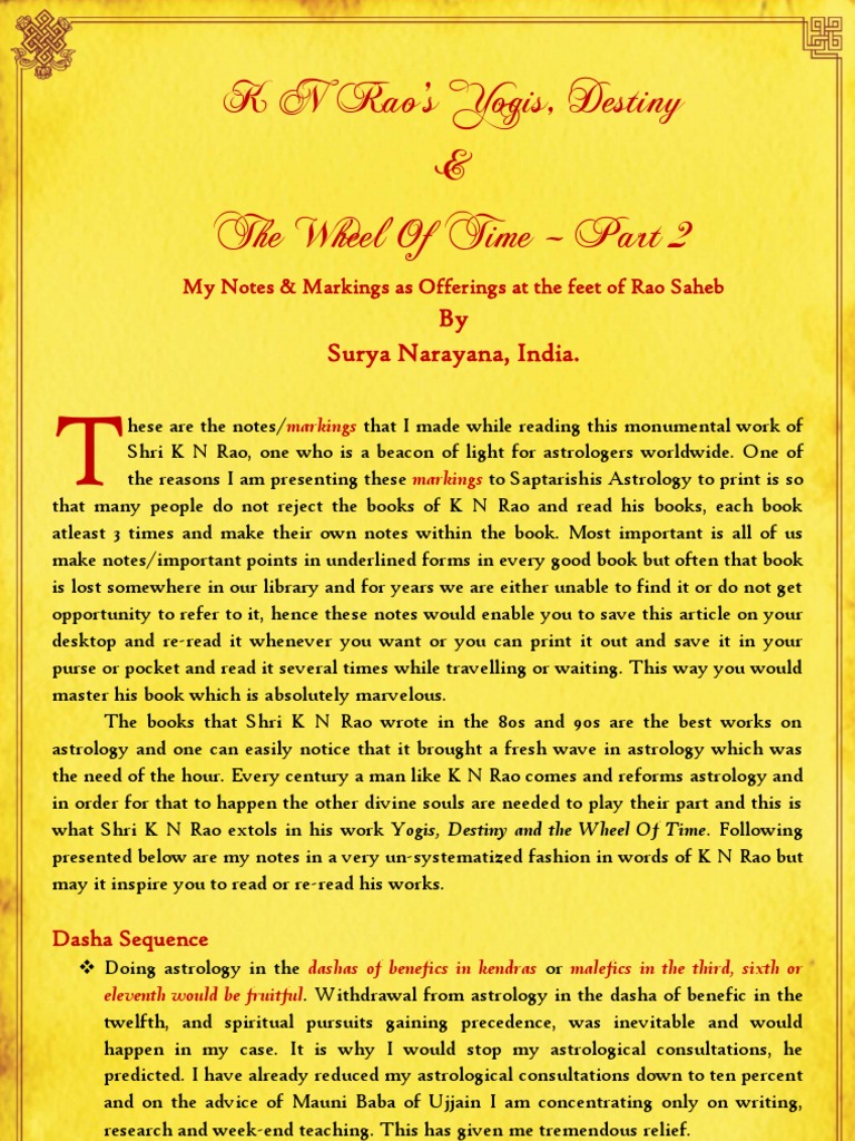 Notes On Yogis Destiny and Wheel of Time Part 2 of K N Rao | PDF ...