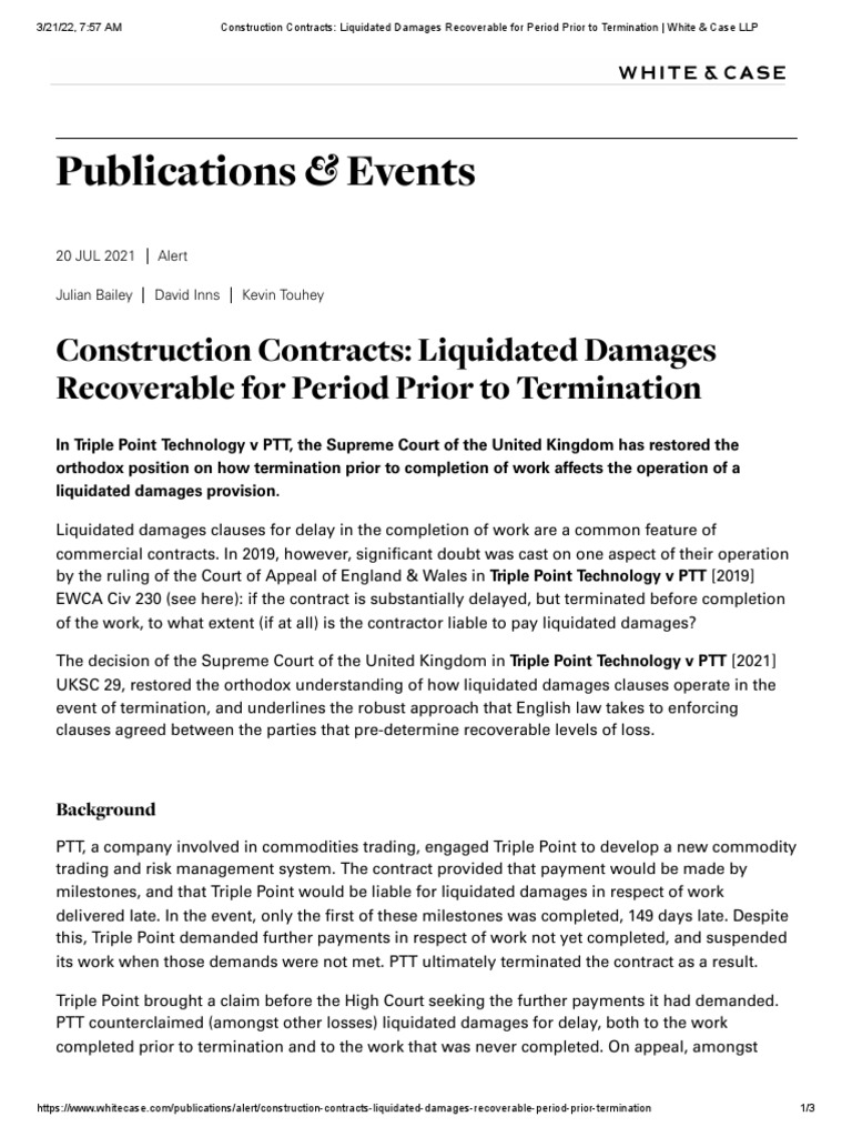 Publications & Events Construction Contracts Liquidated Damages