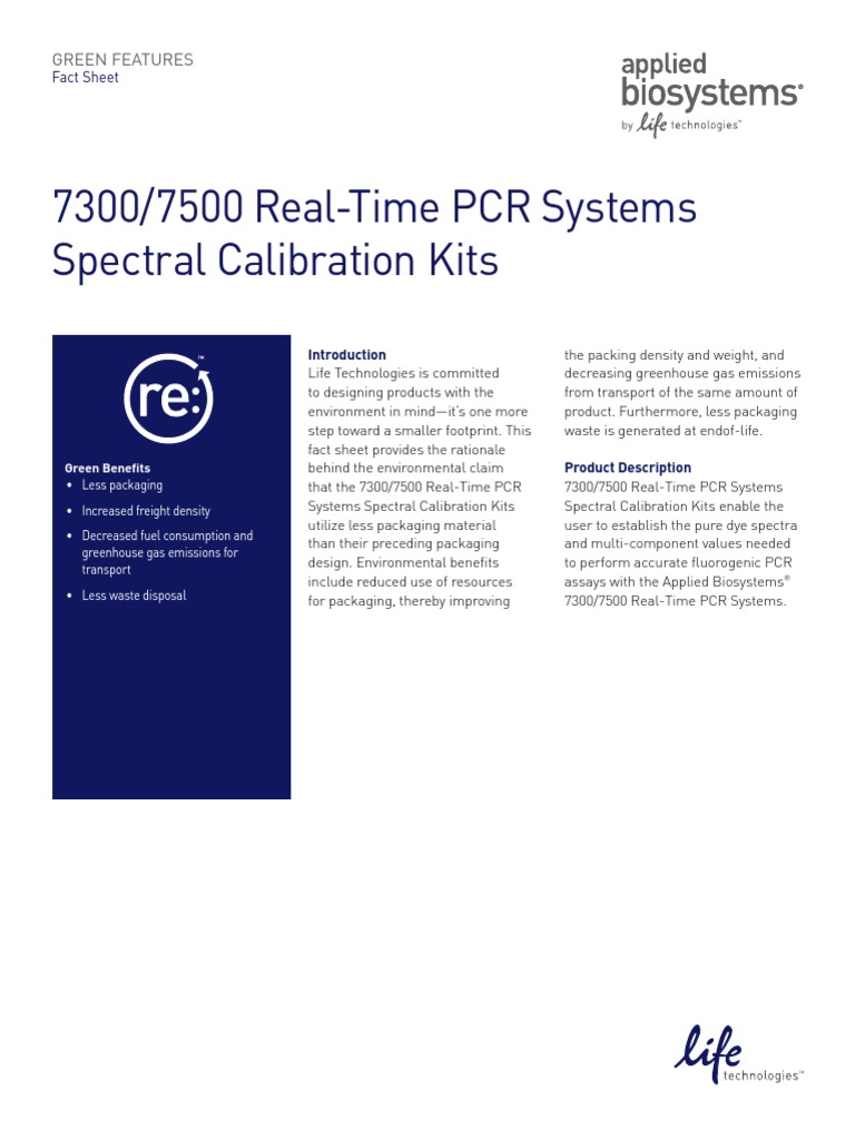 7300 and 7500 RT PCR Spectral Calibration Kit Green Fact Sheet PDF