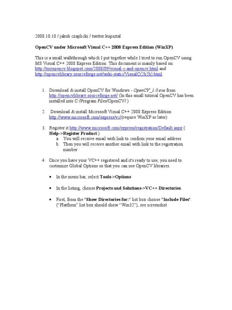 OpenCV and MS VC++ Express 20081010 | PDF
