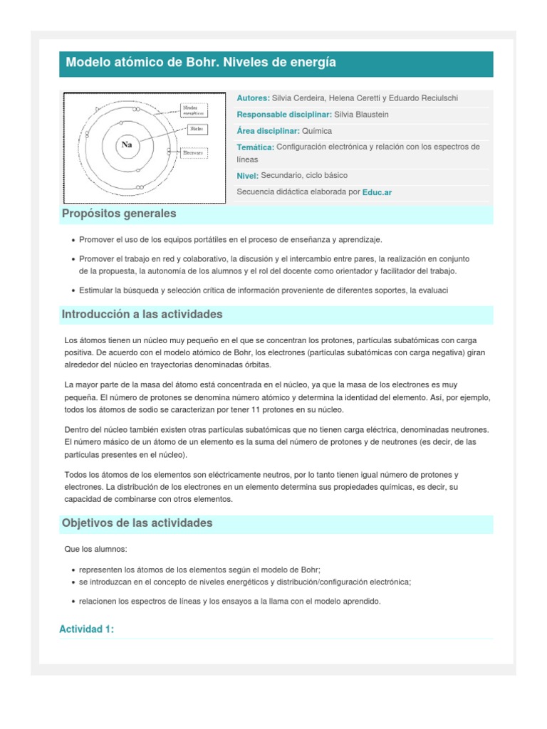 Modelo Atómico de Bohr. Niveles de Energía | PDF | Átomos | Núcleo atómico