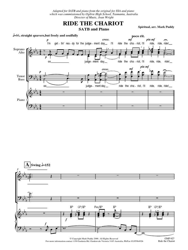 Ride The Chariot SATB and Piano PDF Musical Instruments Compositions