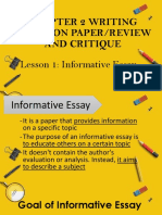 Chapter 2 Writing Reaction Paper/Review and Critique: Lesson 1: Informative Essay