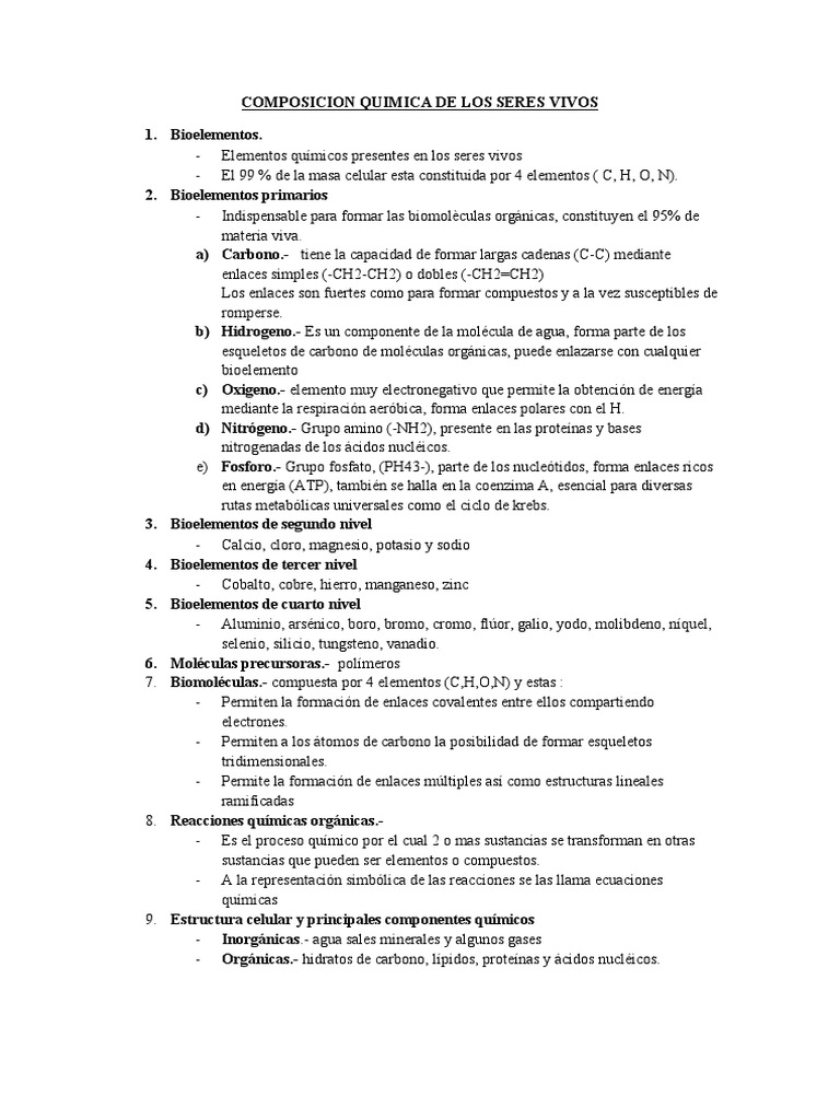 Composicion Quimica de Los Seres Vivos | PDF | Elementos químicos ...