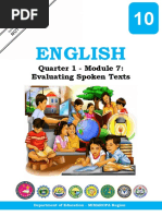 English: Quarter 1 - Module 7: Evaluating Spoken Texts