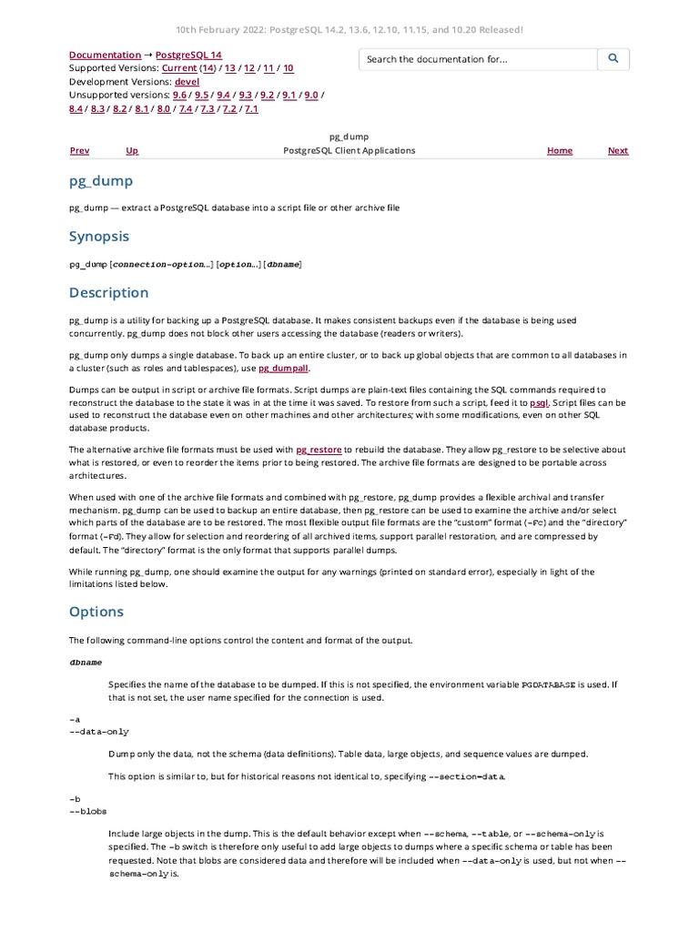 PostgreSQL - Documentation - 14 - PG - Dump | PDF | Database ...