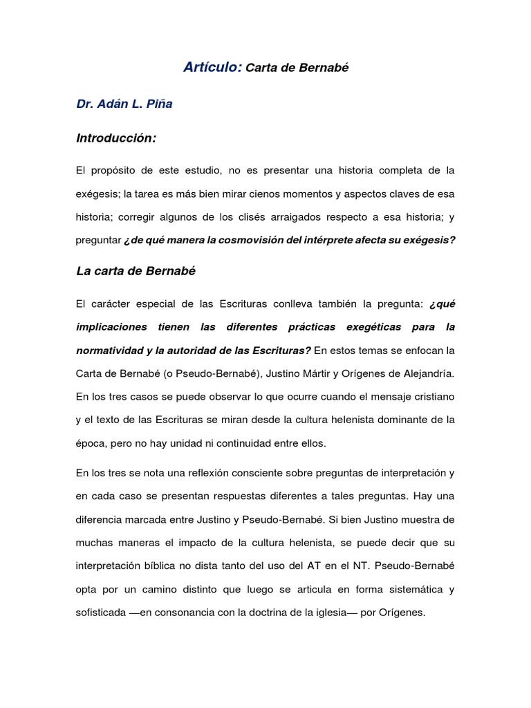 Artículo Carta de Bernabe - Dr. Adan L. Piña | PDF | Jesús | Pablo el ...