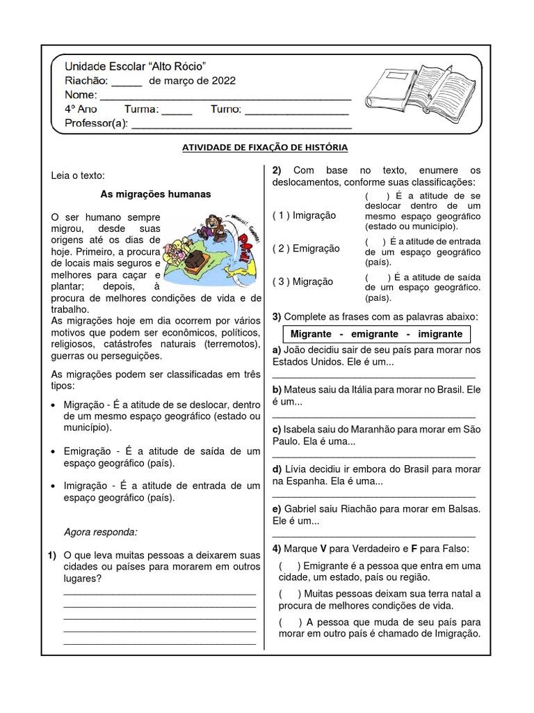 Atividade de História - Migração | PDF | Migração humana | Imigração