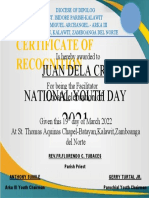 Certificate of Recognition: National Youth Day Juan Dela Cruz