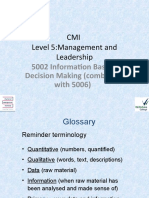 CMI Level 5:management and Leadership: 5002 Information Based Decision Making (Combined With 5006)