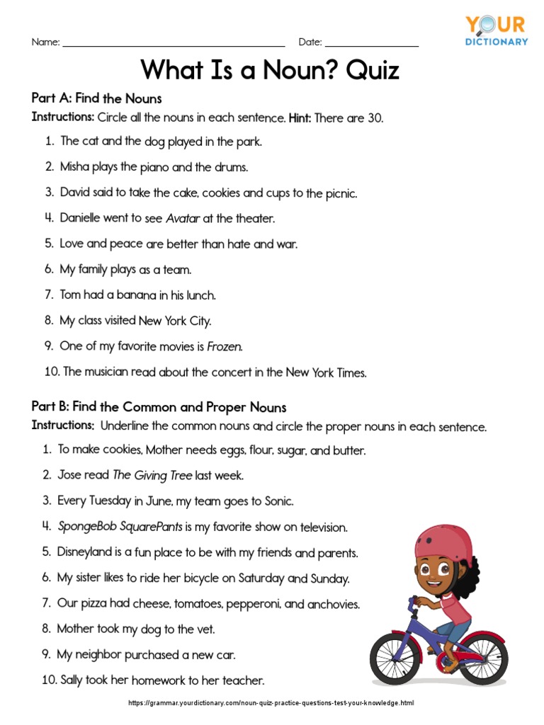 Noun Identification Practice: A Quiz to Identify Common and Proper ...