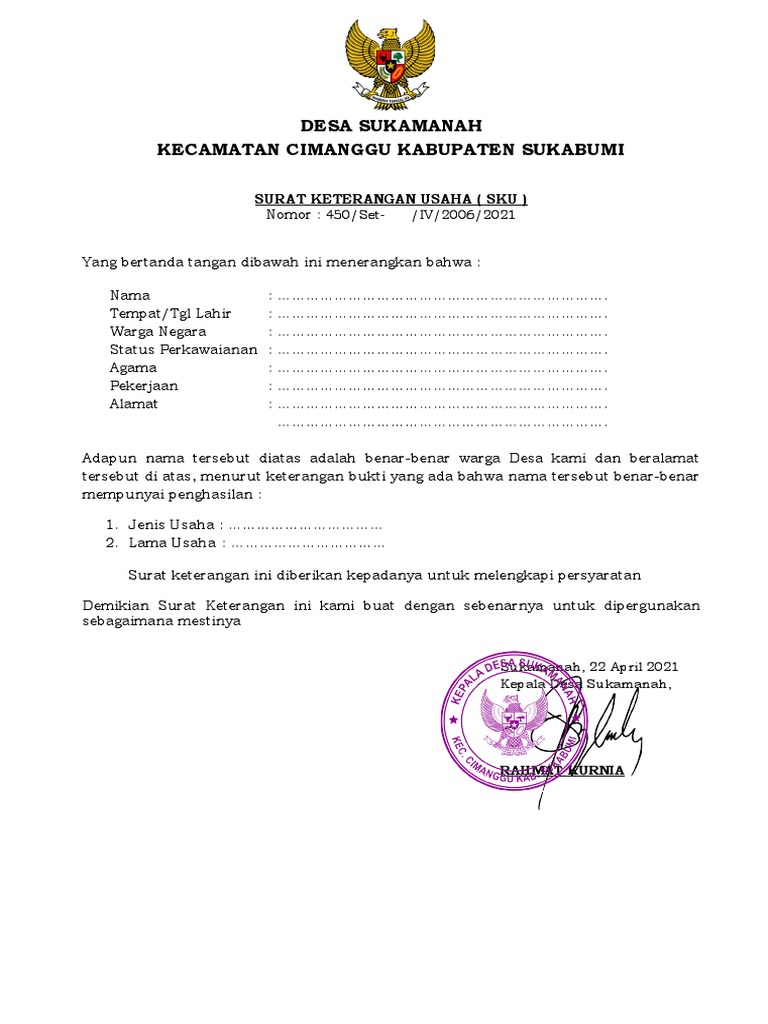 Contoh Surat Keterangan Usaha Dari Desa | PDF | Olahraga & Rekreasi
