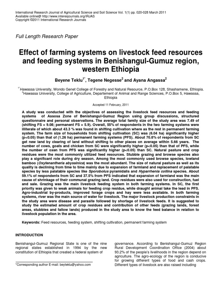 Effect of Farming Systems On Livestock Feed Resources and Feeding